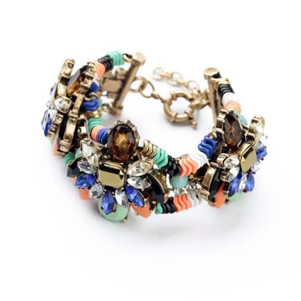 Colourful Crystals Link Chain Charm Bracelet Bangle